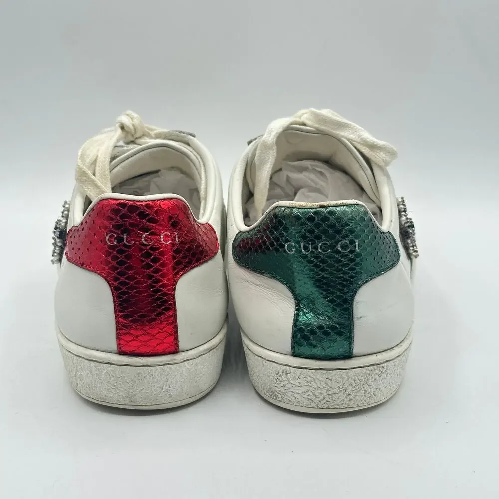 GUCCI Ace Sneakers Heart Sword Dagger GG Jeweled Leather Trainer Sz 38.5
